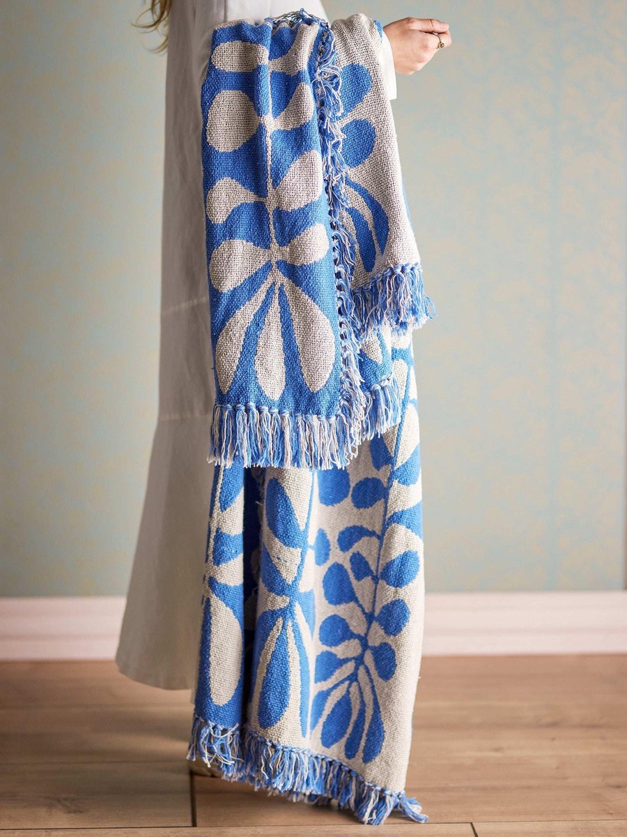 Bloomingville - plaid nevine blauw 160x130cm - gerecycled katoen