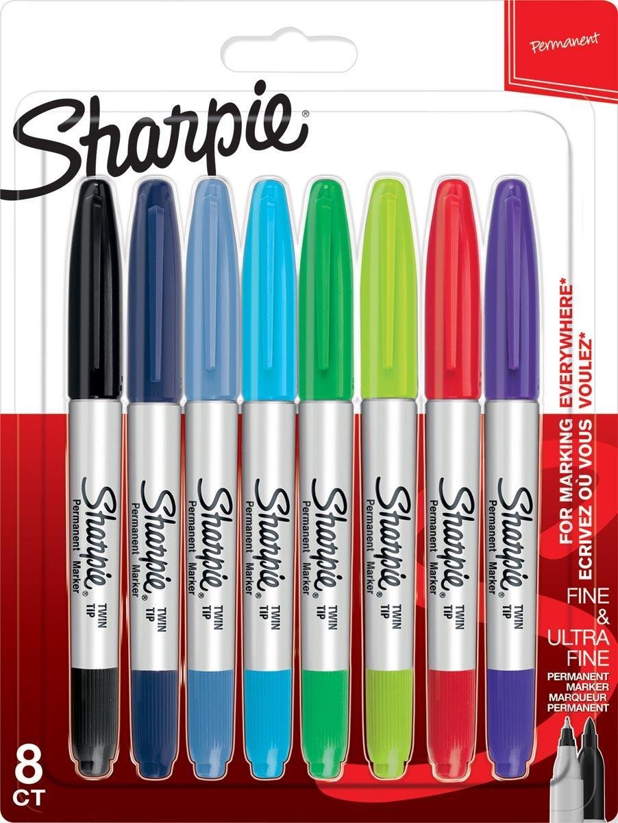 Sharpie -permanentmarker met twee verschillende punten | fijne en ultrafijne punt | diverse kleuren | 8 stuks
