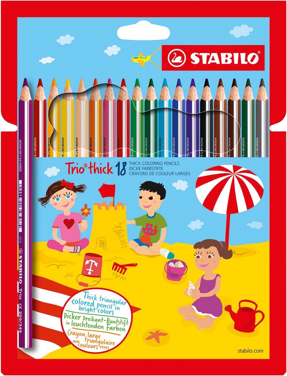 Stabilo trio thick - ergonomisch kleurpotlood - met extra dikke kern 4,2 mm - etui met 18 kleuren