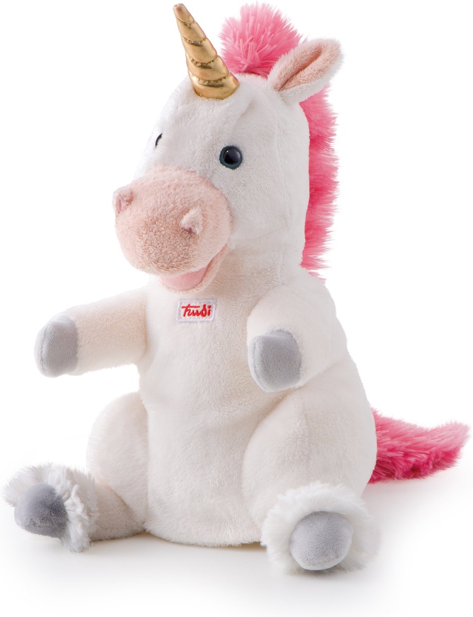 Trudi - puppets handpop eenhoorn 30 cm - handgemaakt in italie - zacht pluche - knuffeldier voor jongens en meisjes - wit roze - 17x30x17 cm maat s