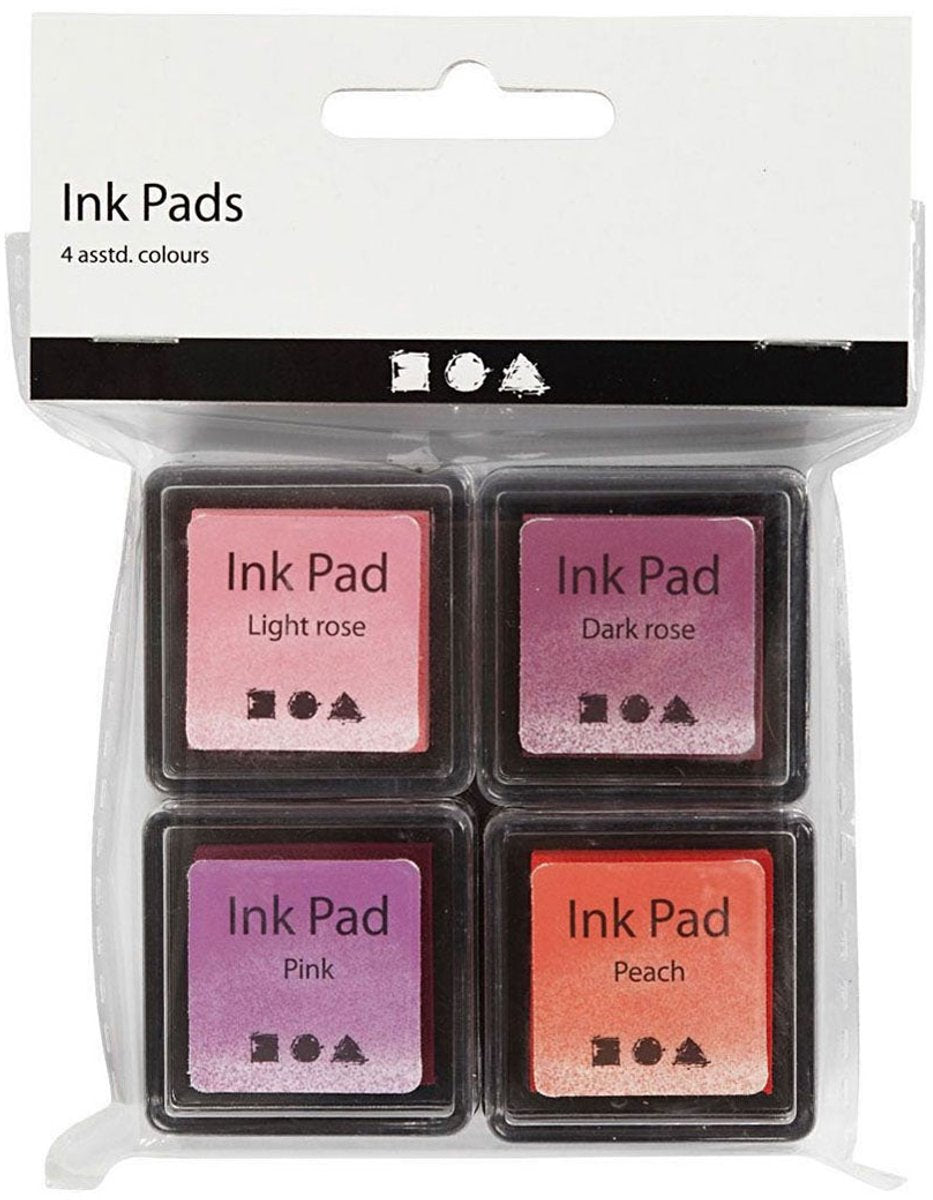 Creativ company stempelinkt, peach, roze, lichtroze, donkerroze, h: 2 cm, afm 3,5x3,5 cm, 4 stuk 1 doos