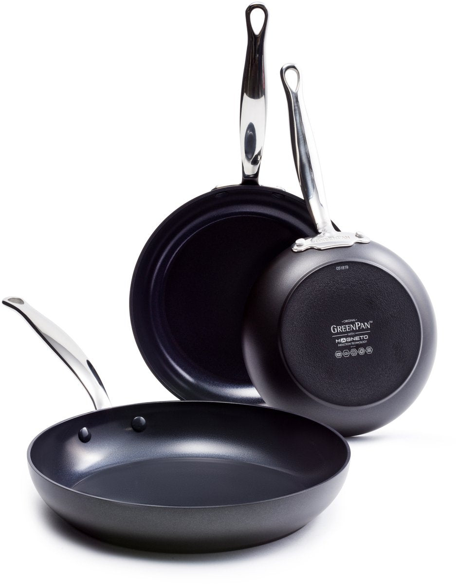 Greenpan barcelona pro koekenpannenset 3-delig - 20 24 28cm - pfas-vrije antikleeflaag - pannenset inductie - keramische koekenpan - ovenbestendig tot 220°c - zwart