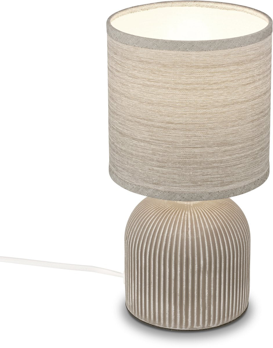 Briloner ino - tafellamp slaapkamer - met stoffen kap keramiek voet - bedlamp - tafellampje - ø15cm x 28 cm - bruin
