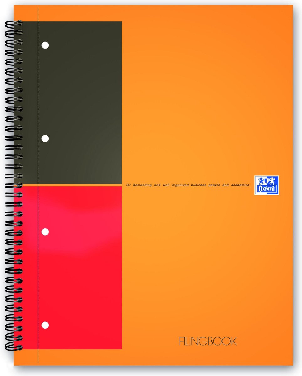 Oxford international - filingbook - a4+ - gelijnd - 4 gaats - 100 vel - harde kartonnen kaft - oranje