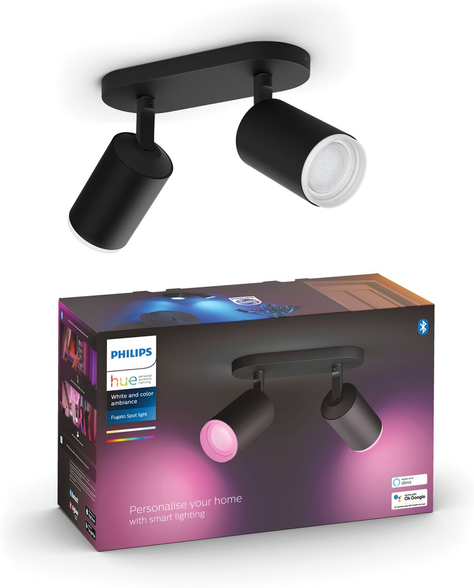 Philips hue fugato opbouwspot - wit en gekleurd licht - 2-spots - zwart