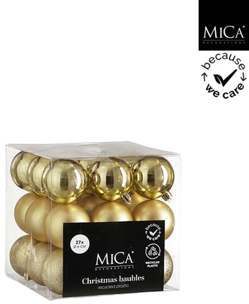 Mica decorations kerstballen set - 27 stuks - ø6 cm - onbreekbaar - goud