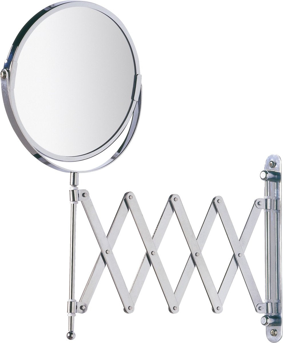 Wenko scheerspiegel wand exclusief ø17cm dubbelzijdig telescopisch chroom 3x vergrotend - badkamerspiegel - make-up spiegel wandmodel uittrekbaar - vergrootspiegel - cosmeticaspiegel met harmonica-arm