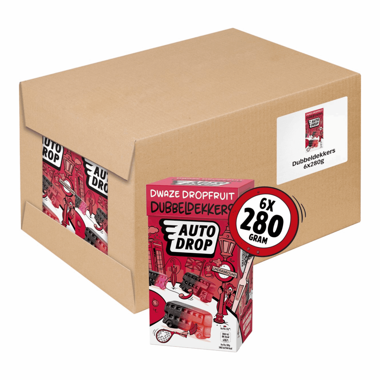 Autodrop dwaze dropfruit dubbeldekkers doosje (6x 280g)