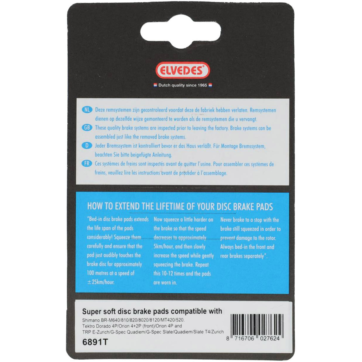 Elvedes cable systems bv schijfremblokset elvedes - shimano - organische compound (resin) - 1 paar