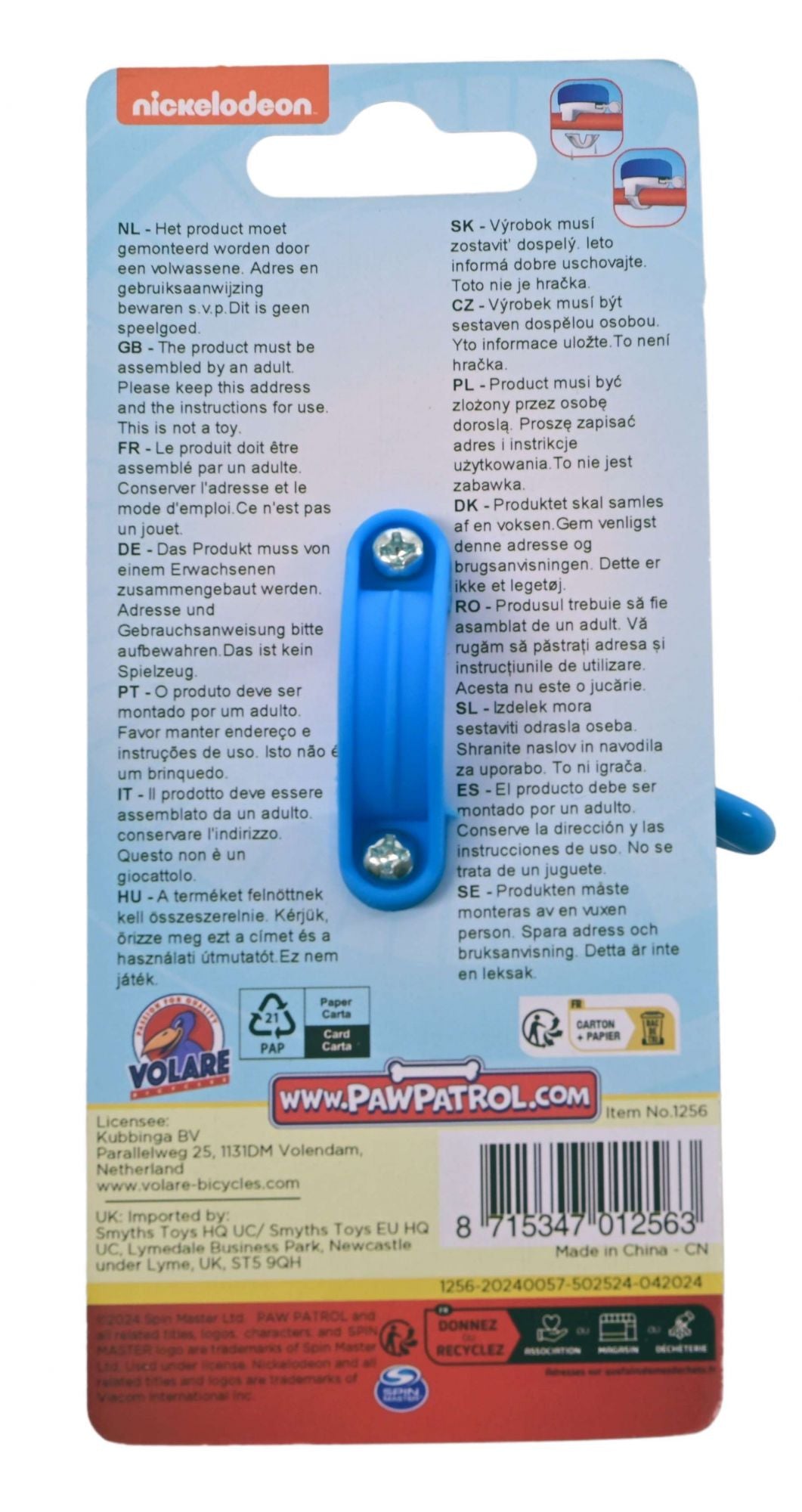 Volare paw patrol fietsbel - jongens - blauw