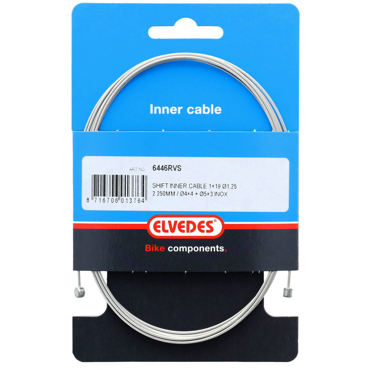 Elvedes schakel binnenkabel 2250mm rvs �1,25mm n t-nippel