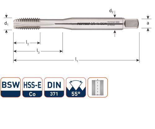 Rotec machinetap din371 1 4 bsw doorlopend
