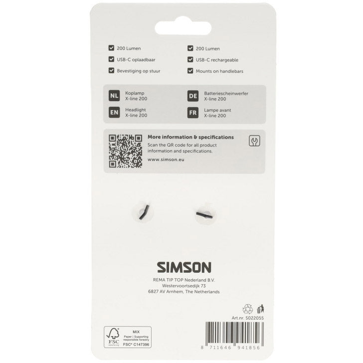 Simson koplamp aurora x-line 200 - usb-c oplaadbaar