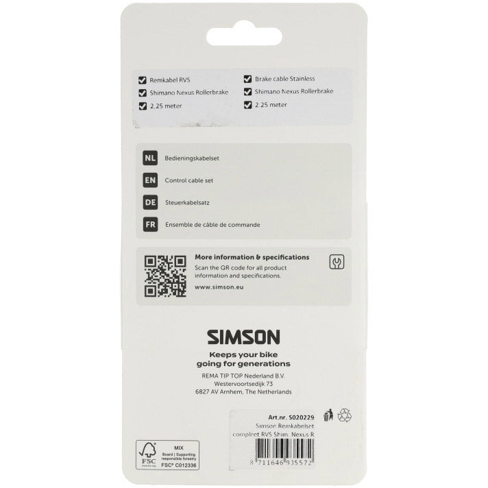 Simson remkabelset compleet shimano nexus rollerbr. rvs zwart
