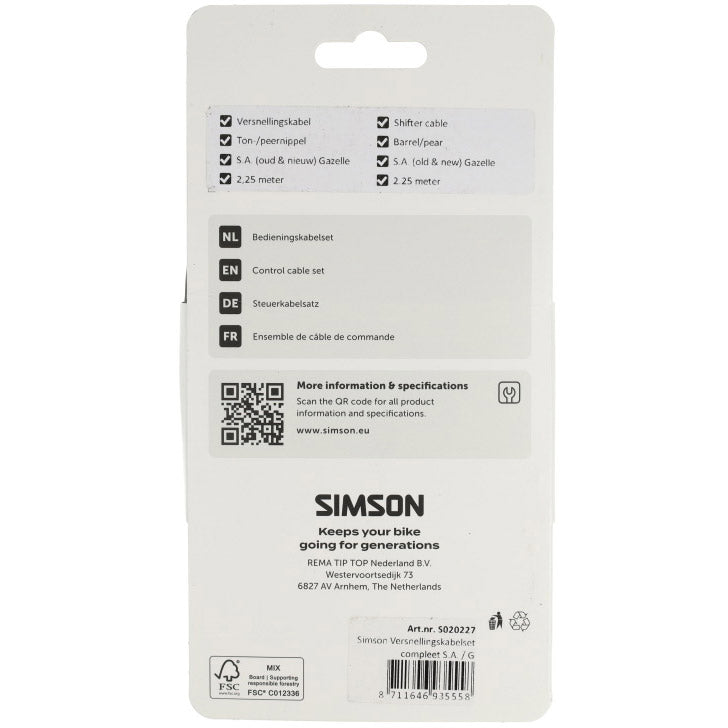 Simson versnellingskabelset s.a. gazelle zwart