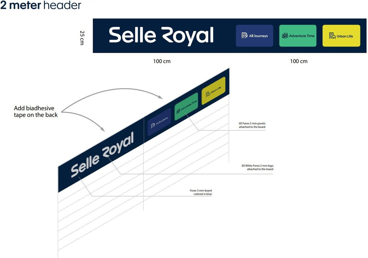 Selle royal schapbord 2 meter met logo en productlijnen