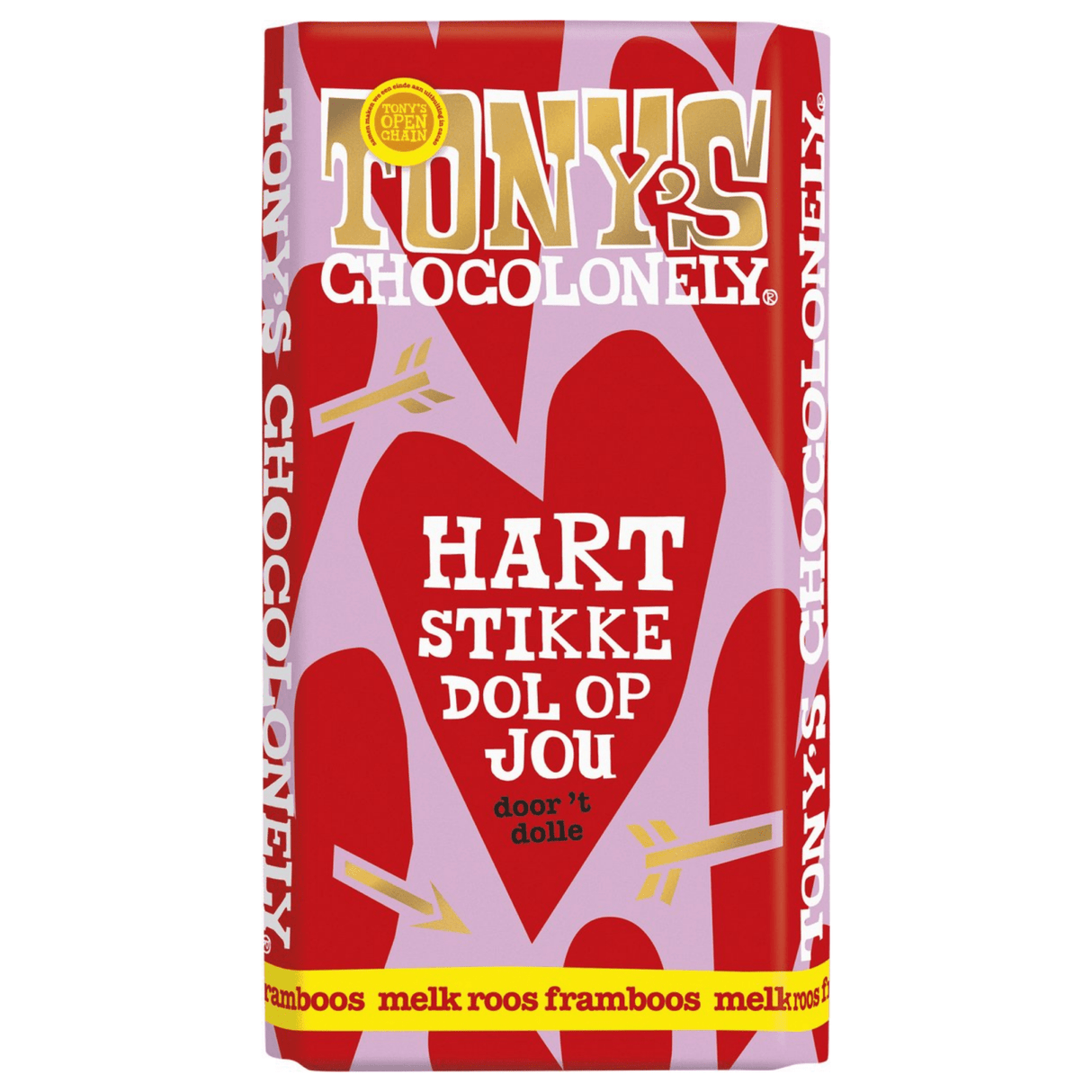 Tony's chocolonely reep liefde melk roos framboos (15x180 gr)