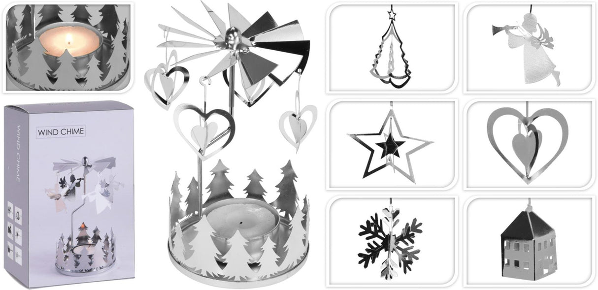 Home styling theelichthouder carrousel zilver 9x6x14cm