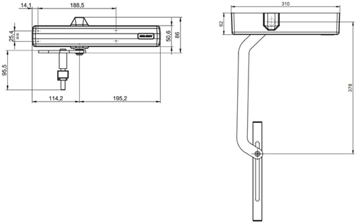 Assa abloy dc680g deurdranger voor toegangspoorten en tuinhekken | incl. glijarm voor breedtes van 600 mm tot 1400 mm | kleur zilver ev1. | 180-20 ° - a000399976