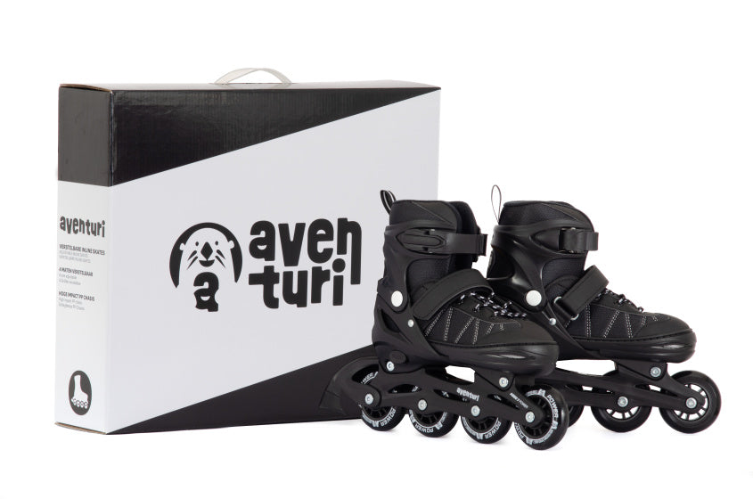 Aventuri verstelbare inline skates semi-softboot zwart maat 30-33 (s)
