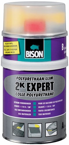 Bison 2k expert polyurethaanlijm set 900 g, supersterke 2-componentenlijm, (zee)watervaste lijm, bestand tegen extreme omstandigheden, makkelijk in gebruik