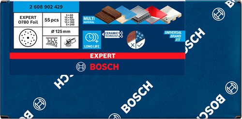 Bosch accessoires expert 55-delige set schuurschijf o780 met film onderlaag, 125 mm, 5xg60; 15xg80; 15xg120; 15xg180; 5xg240 - 2608902429