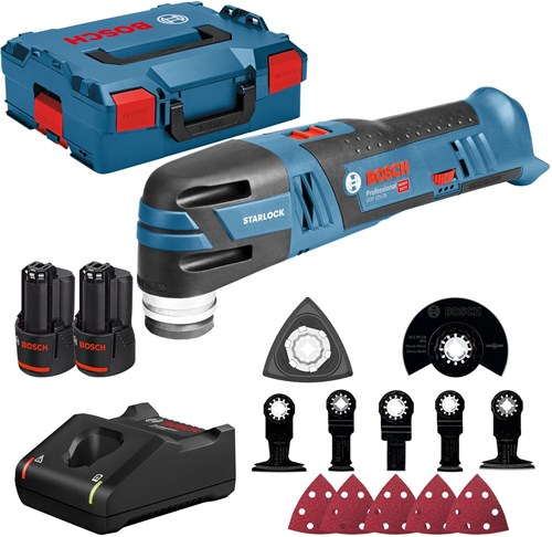 Bosch blauw bosch professional gop 12v-28 accu multitool + accessoires 12v 3.0ah in l-boxx - 06018b5006