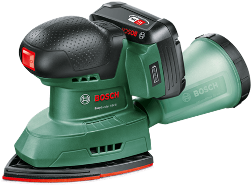 Bosch groen accumultischuurmachine easysander 18v-8 | incl. 1-uurslader (al 18v-20) + 1x 2,0 ah accu + 3 schuurbladen (red wood) - 06033e3002