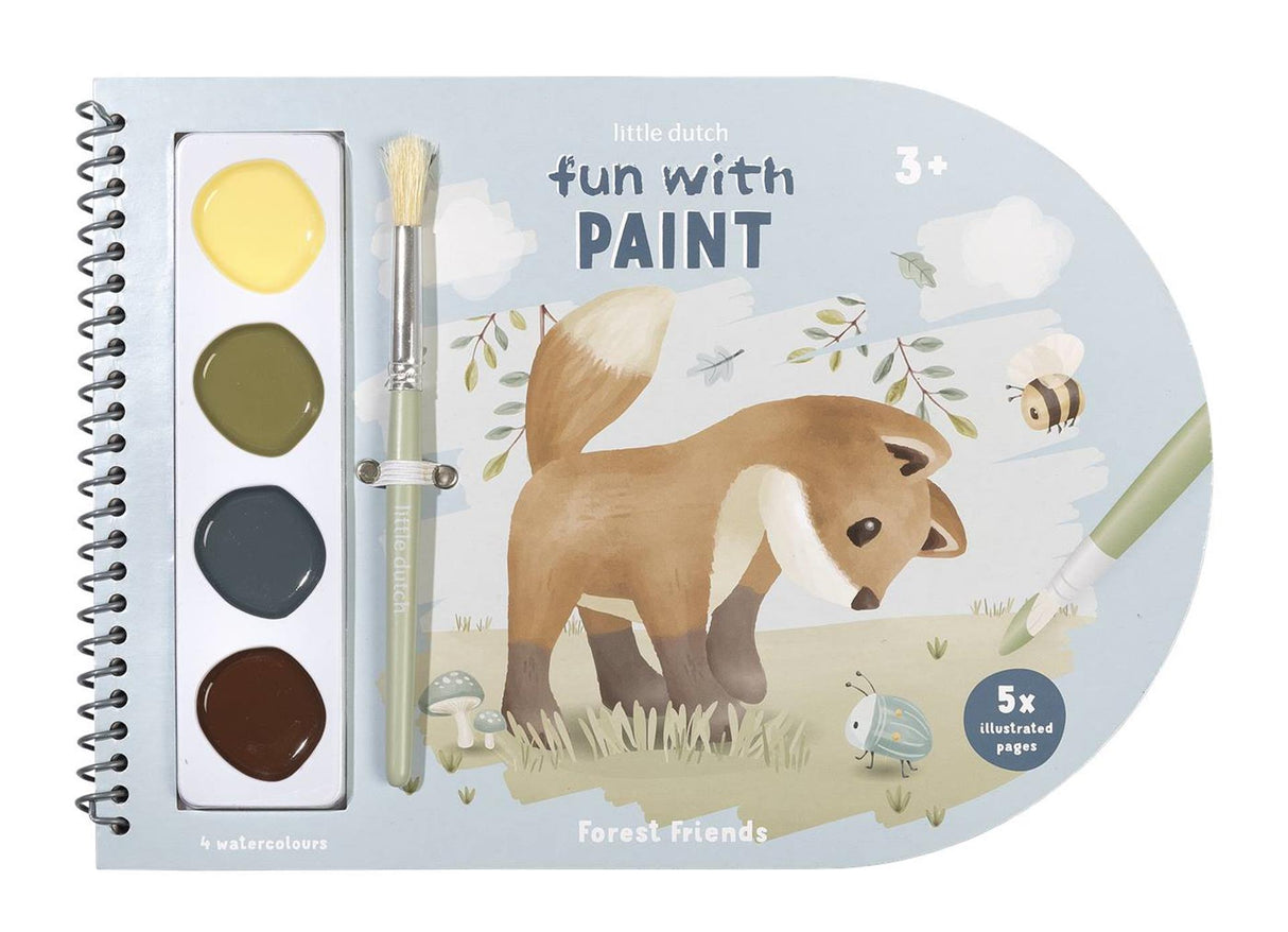 Little dutch verfboek forest friends - knutselboek tekenen en schilderen, incl kwast en 4 kleuren verf - peuter kleuter - vakantieboek - speelgoed 3 jaar