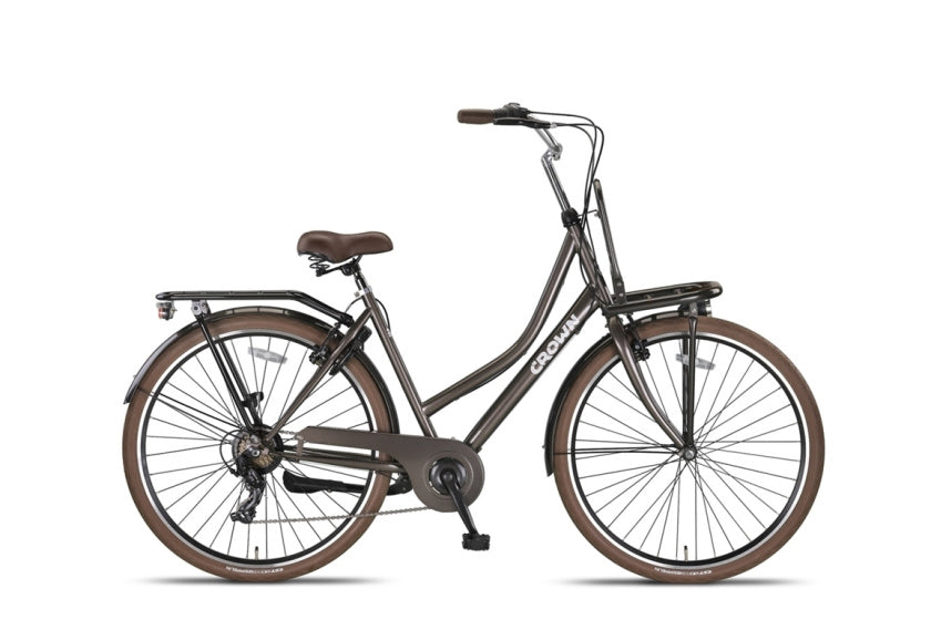 Crown berlin 28 inch 53 cm dames 7v v-brakes grijsbruin