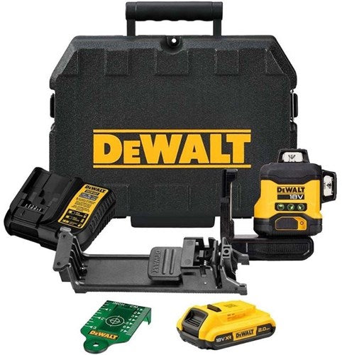 Dewalt dcle34031d1-qw zelfnivellerende kruislijnlaser | 3x360° | groene straal | 18 volt | 1x 2.0ah li-ion + lader - dcle34031d1-qw