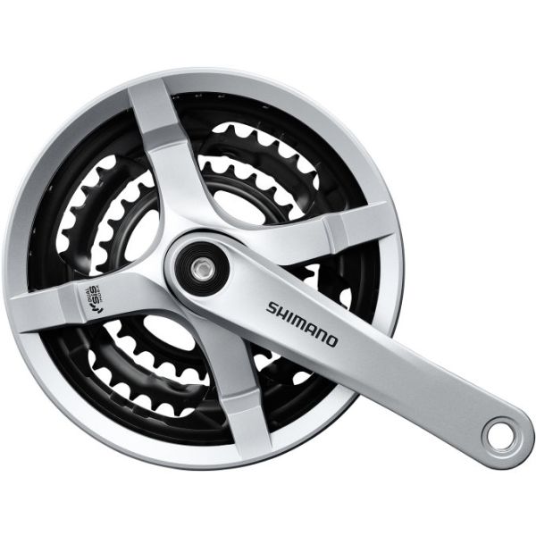 Shimano crankstel 6 7 8 speed tourney fc-ty501 met 170mm crankarm 48 x 38 x 28t met kettingscherm - zilver