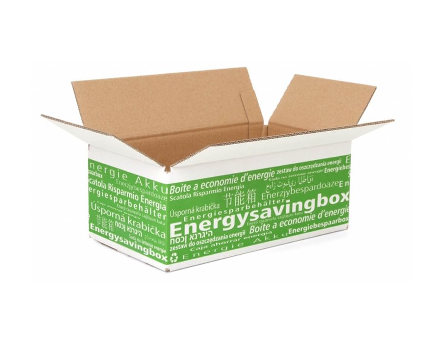 Energiebespaarbox doos met opdruk