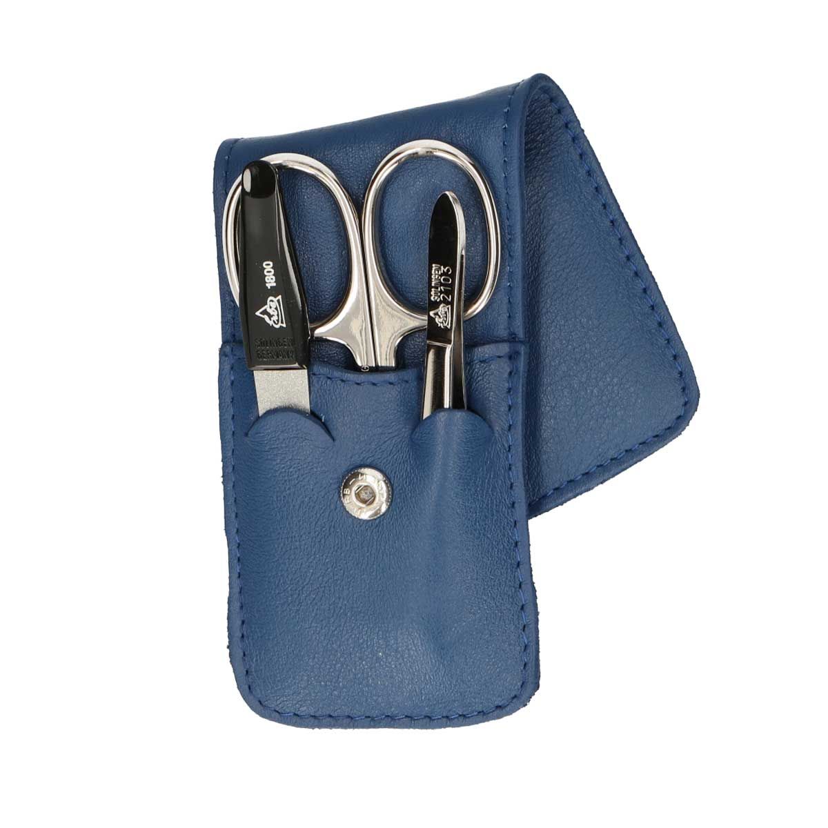 Erbe solingen 3-delige manicure etui met drukknoopsluiting donkerblauw (erbe9071)