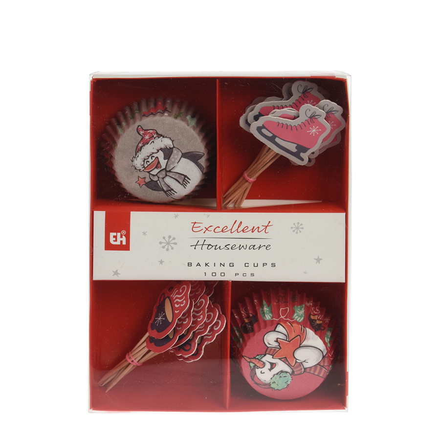 Excellent houseware cupcake set sneeuwman 48-delig
