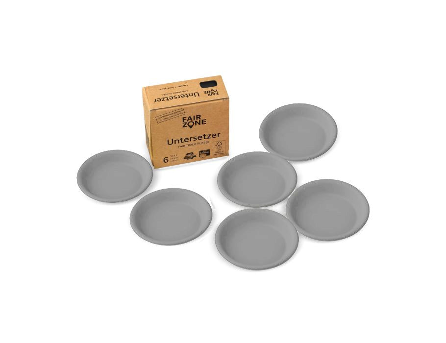 Fairzone onderzetters voor plantenpotten - rubber - grijs - 6 stuks