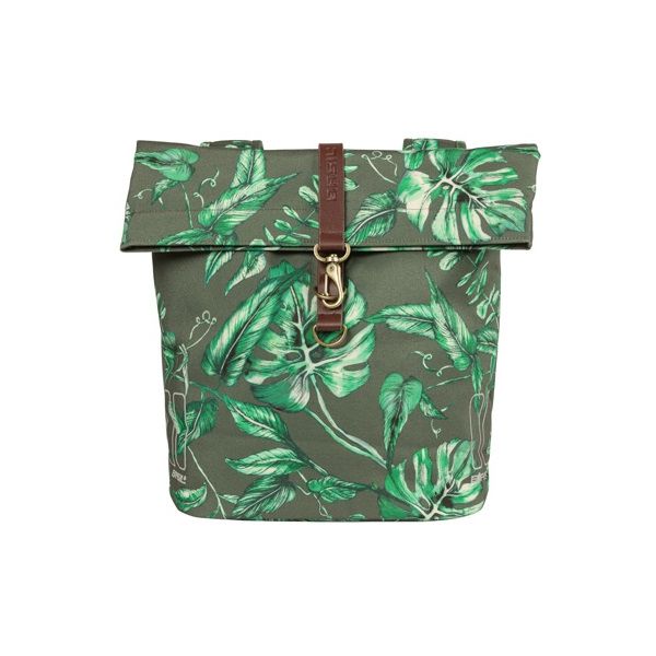 Basil Ever-Green dubbele fietstas, gerecycled PET, waterkerende vouwsluiting, vegan leather, 28-32L, thyme groen