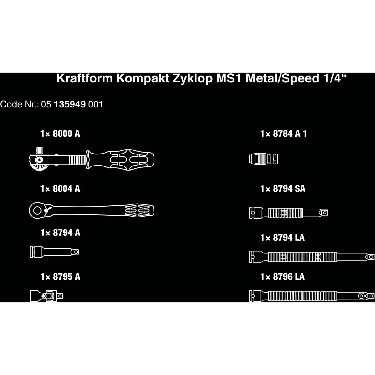Wera kraftform compact zyklop ms1 metal speed ratel, 1 4 (zwart groen, 2-delig)