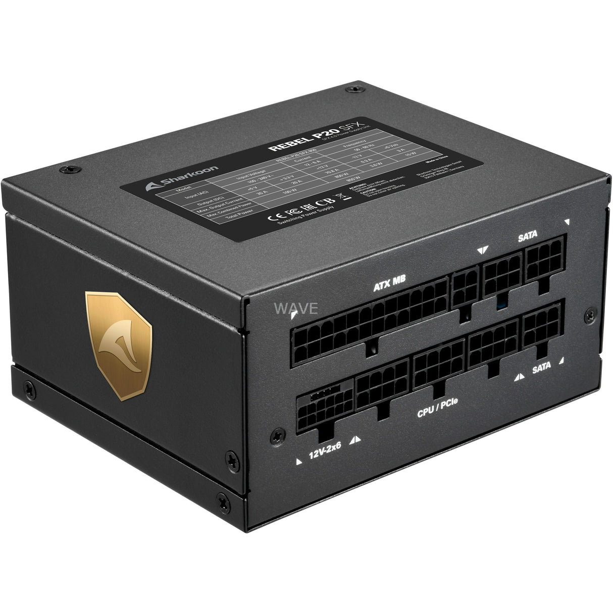 Sharkoon rebel p20 sfx modulaire 750 watt voeding (zwart, 1x 12v-2x6, 2x pcie)