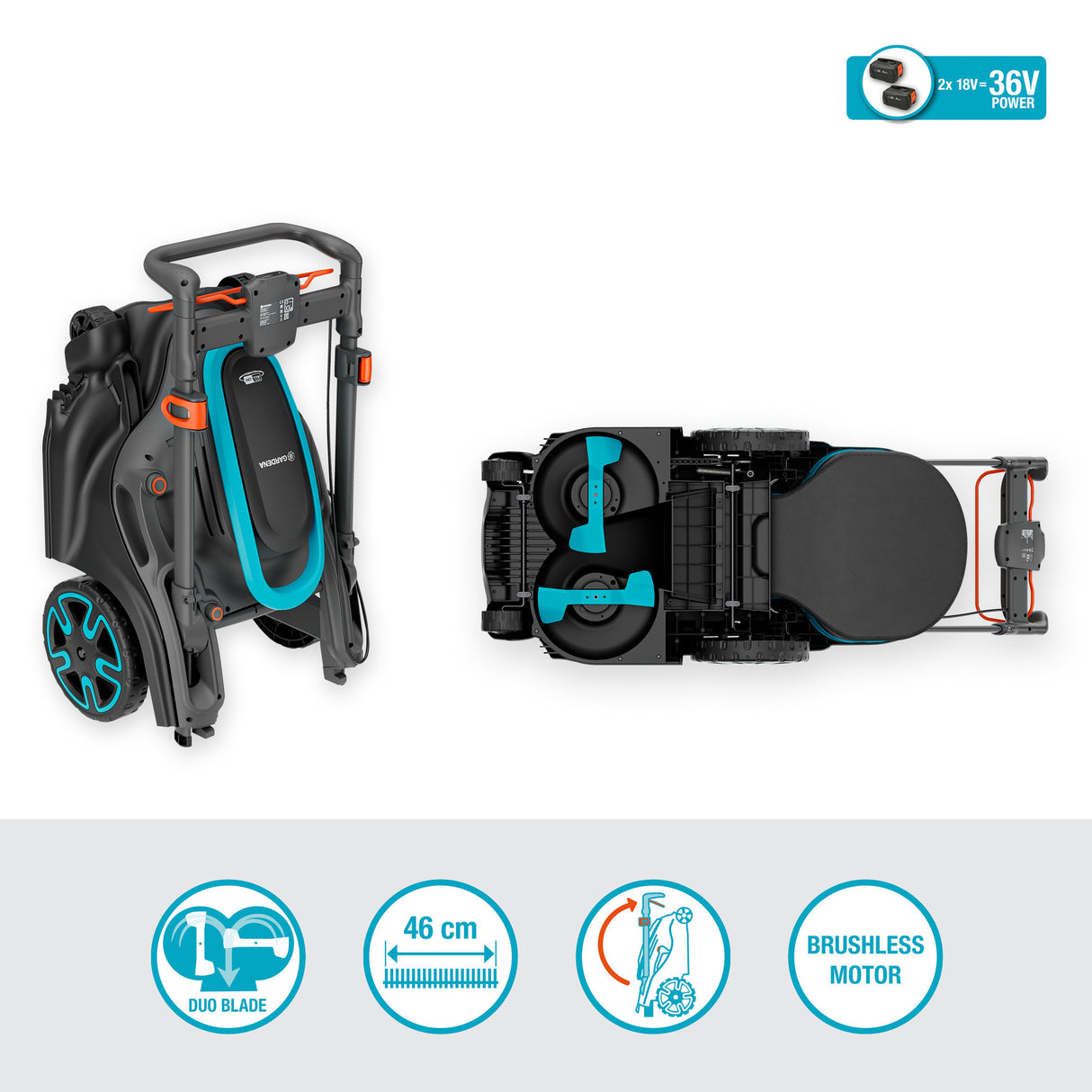 Gardena grasmaaier powermax duo 46 36v p4a set 4.1