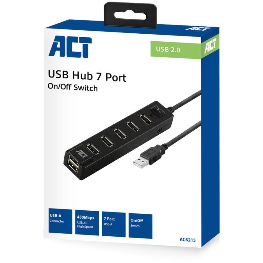 Act connectivity usb hub 7 port met aan- en uit schakelaar usb-hub (zwart)