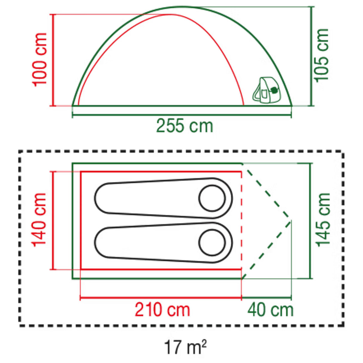 Coleman darwin 2 plus blackout tent – 2 persoons koepeltent - blackout bedroom technology – met luifel - groen