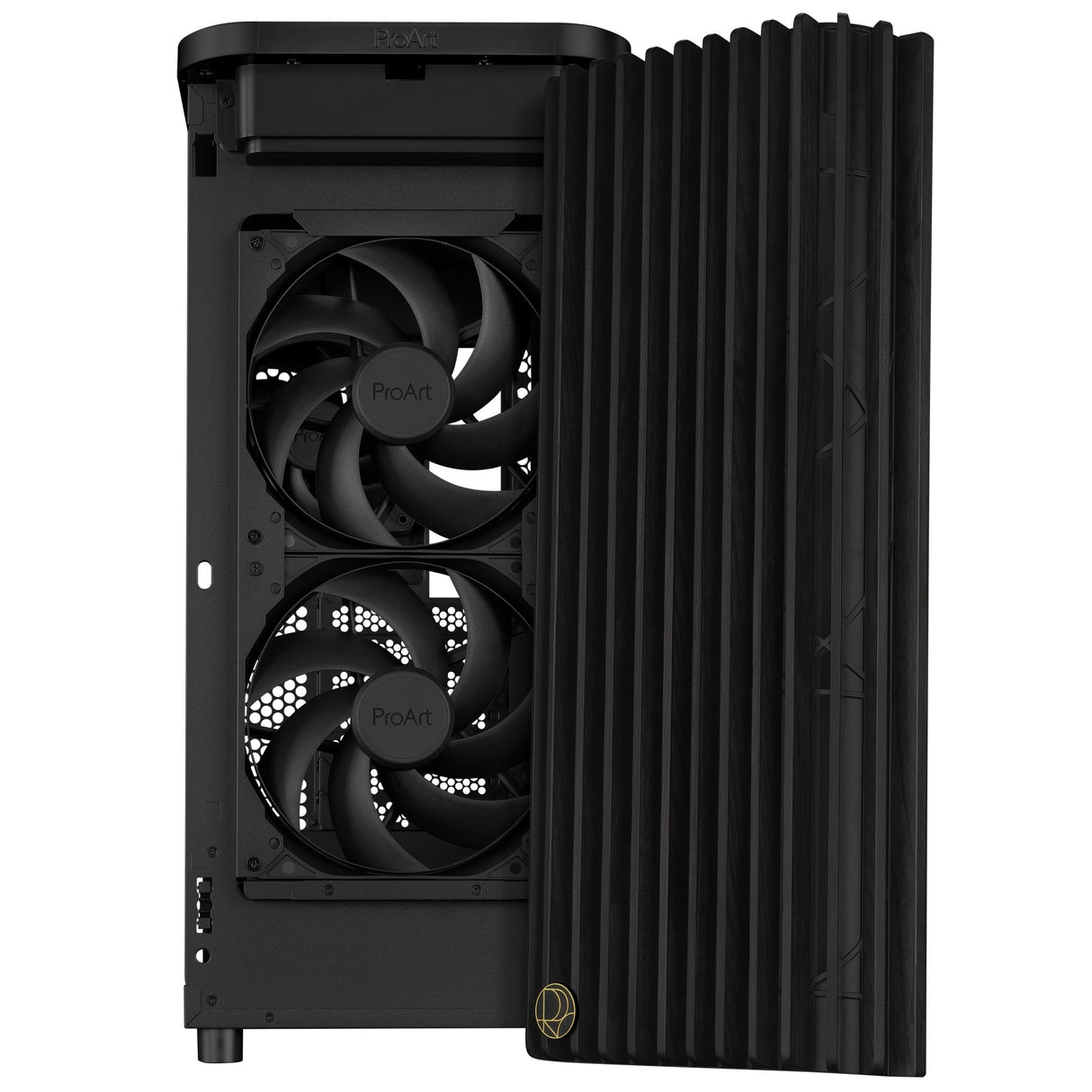 Asus proart pa401 wood edition - metal panel midi tower behuizing (zwart | 2x usb-a | 1x usb-c)