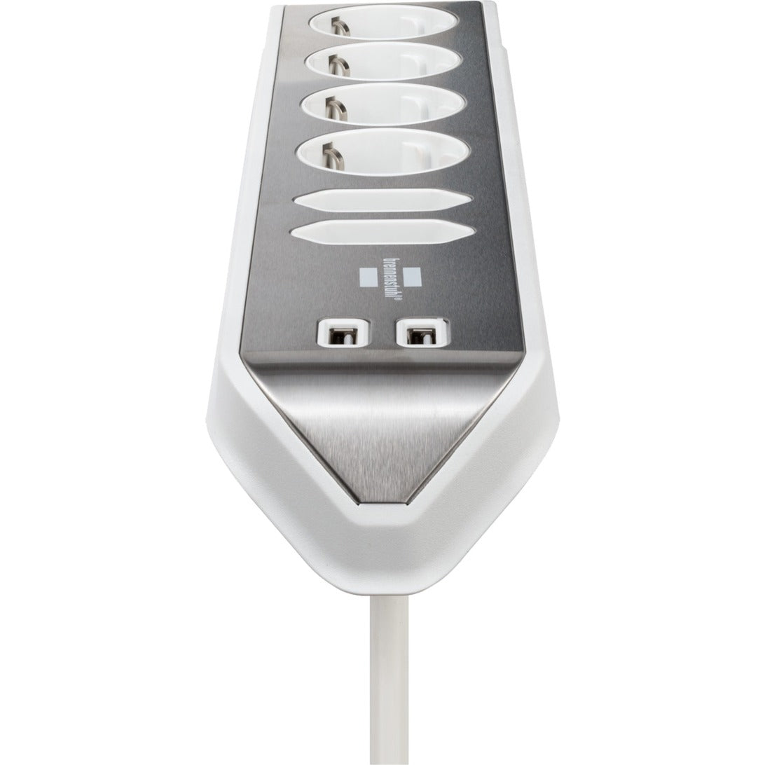 Brennenstuhl ®estilo hoekaansluitdoosstrook met usb laadfunctie 6-weg 4x beschermende contactdozen 2x euro zilver wit