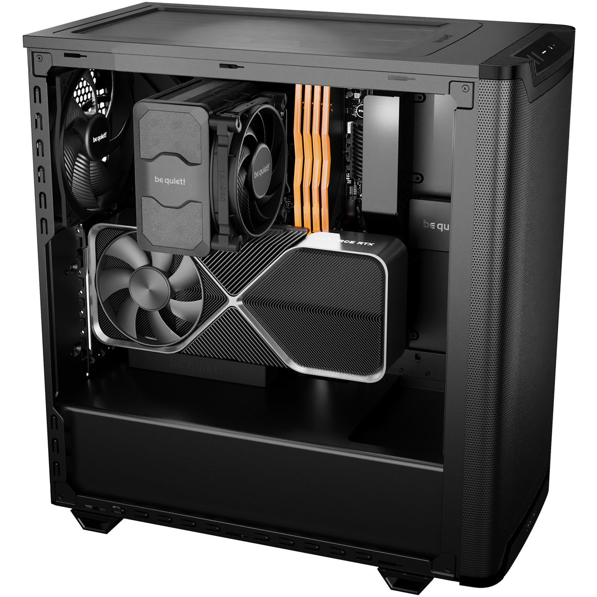Be quiet! pure base 501 airflow window midi tower behuizing (zwart | 2x usb-a | 1x usb-c | tempered glass)