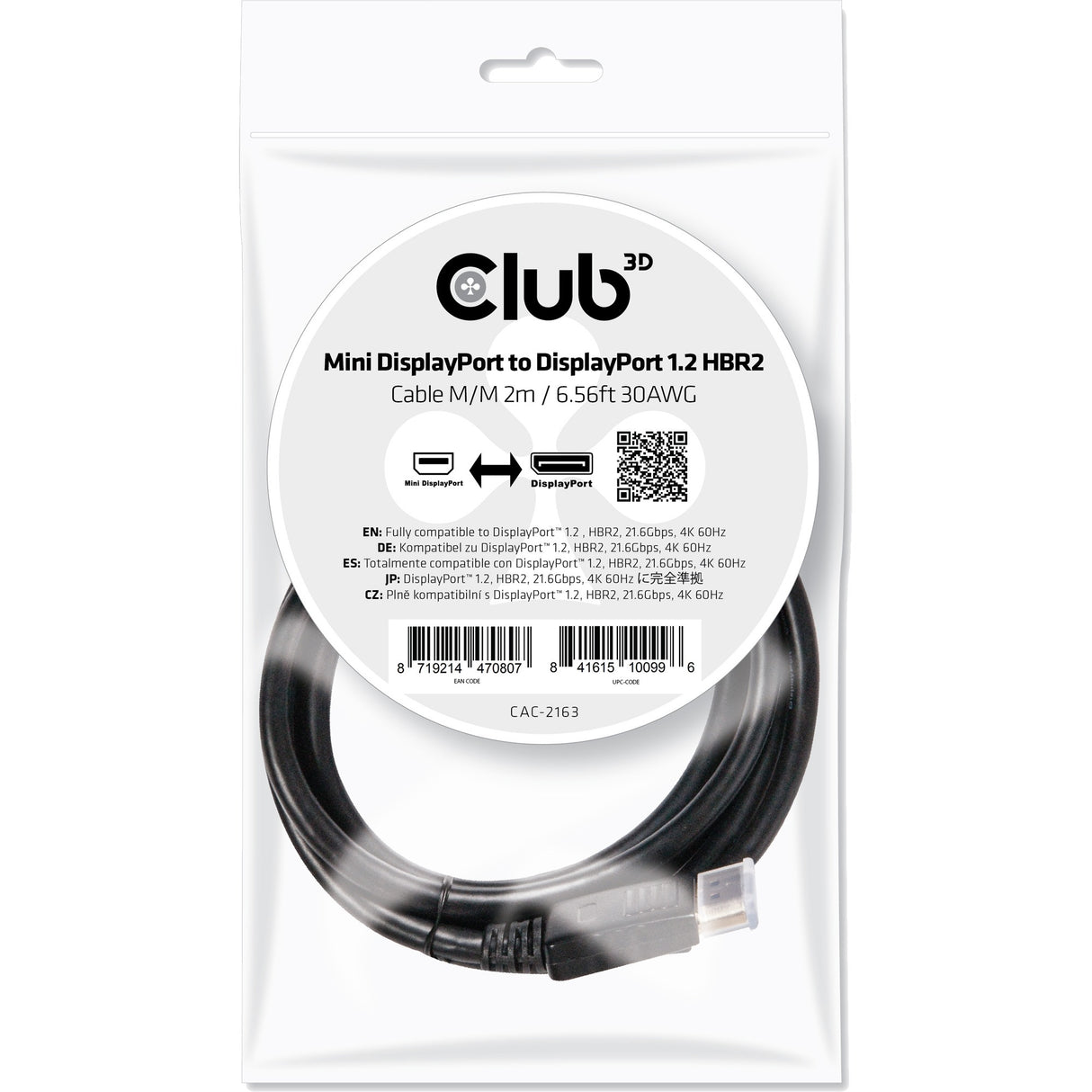 Club 3d mini-displayport naar displayport 1.2 kabel (zwart, 2 meter)