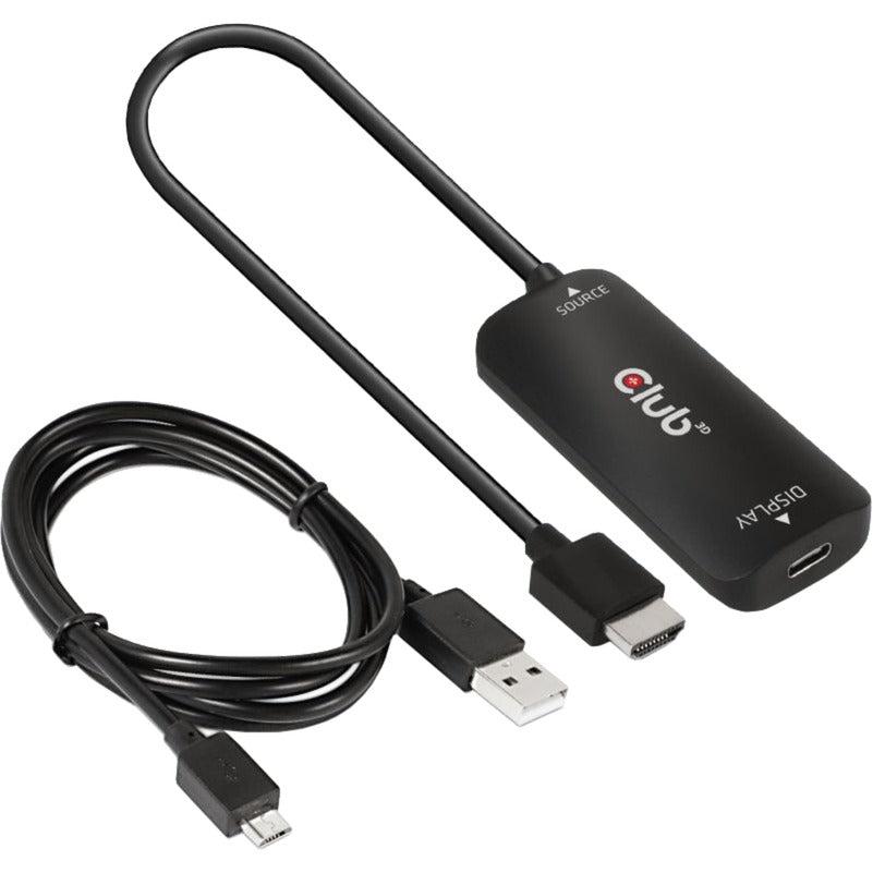Club 3d hdmi + micro-usb naar usb-c adapter (zwart)