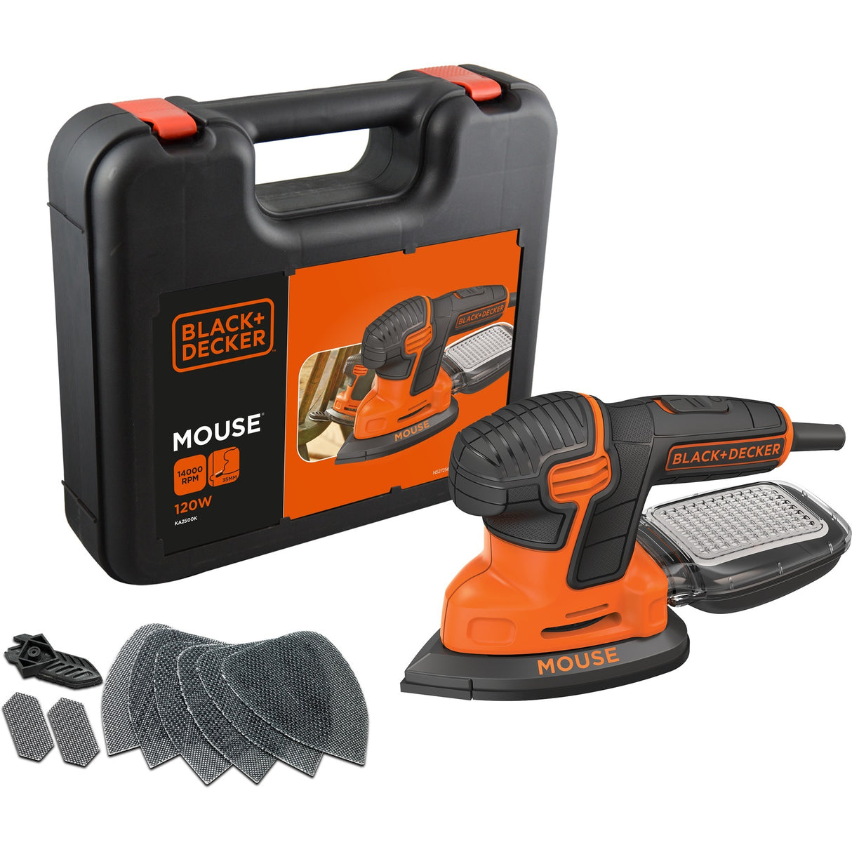 Black+decker schuurmachine mouse in koffer - ka2500k-qs