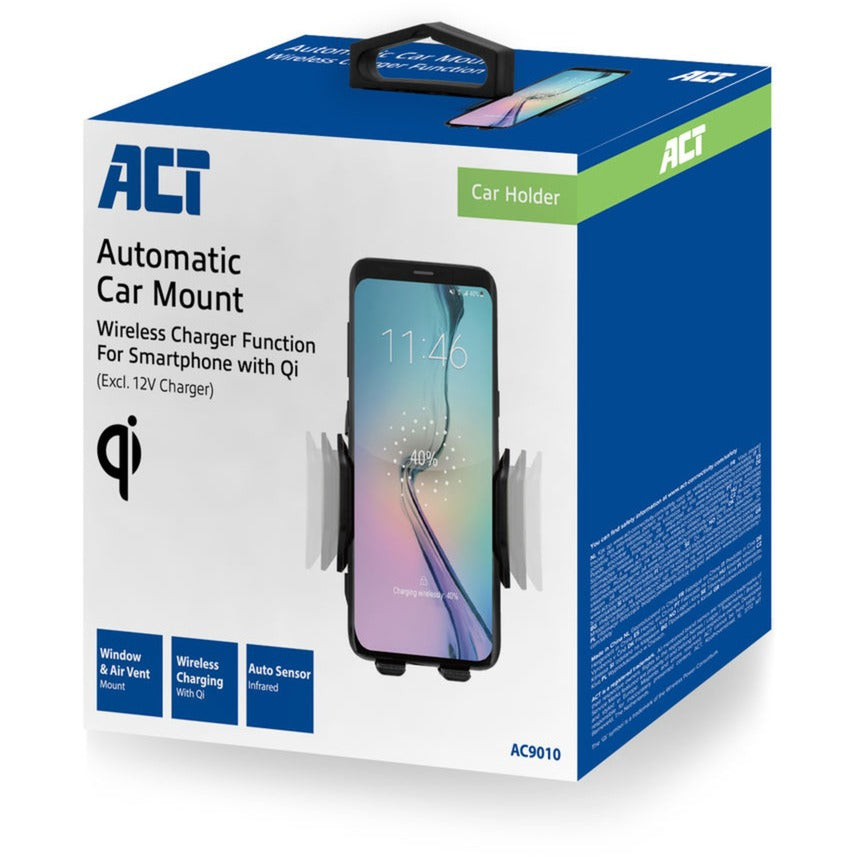 Act connectivity automatische smartphone autohouder met draadloze snellaadfunctie (zwart)