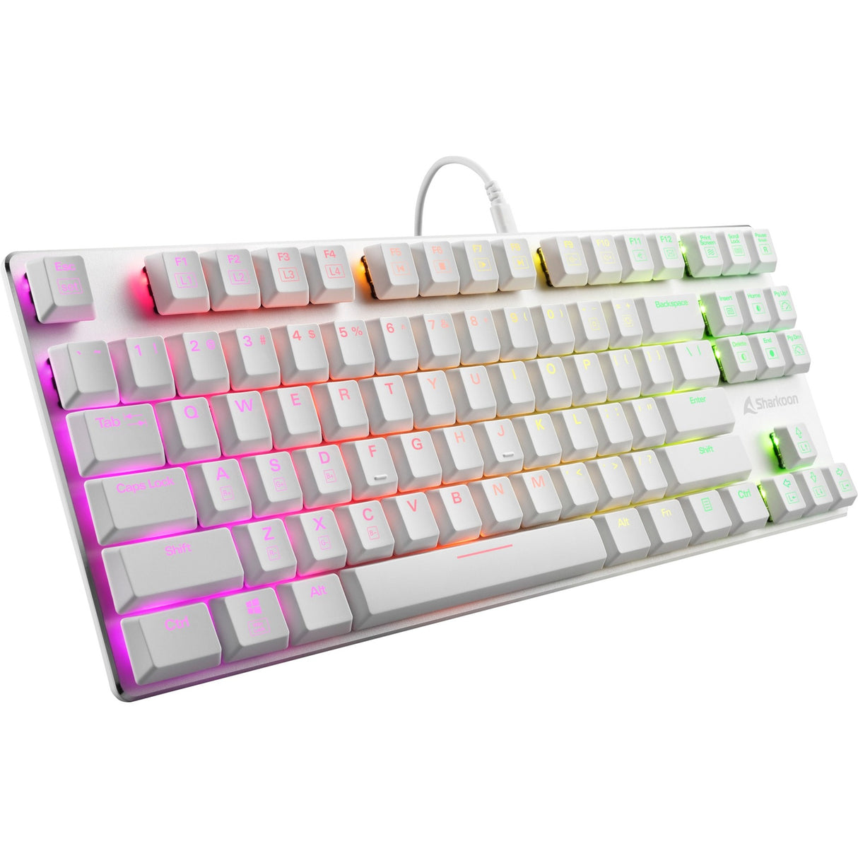 Sharkoon purewriter tkl rgb, gaming toetsenbord (wit, us lay-out, kailh choc low profile red, rgb leds, tkl)